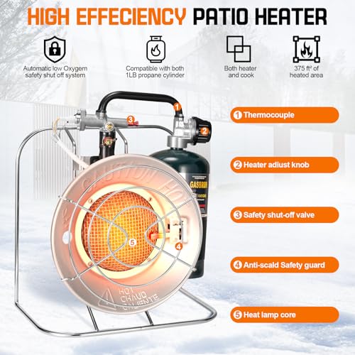 GasBRUH Outdoor Multi-Use Portable Propane Patio Heater/Cooker, 18,000 BTU include USB Lighter, Gas Camping Heater for Ten...