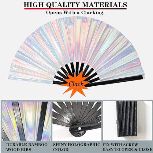 EORROE Large Rave Folding Hand Fan for Men/Women,Holographic Rave Fan for Women Club Dance Party,Festivals,Halloween, EDM,...