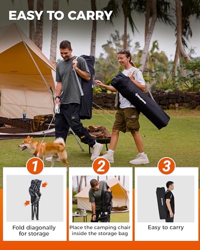 KingCamp Oversized Camping Folding Chair, Heavy Duty 450 LBS with Lumbar Support, Padded seat with Cup Holder&Cooler Bag, ...
