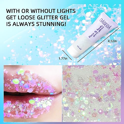 DAGEDA Body Glitter Gel, Face Glitter Body Gel Sequins Shimmer Liquid Eyeshadow, Chunky Glitter for Face Hair Nails, Holog...
