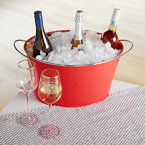 Twine Big Red Ice Bucket - Galvanized Metal Drink Beverage Tub for Home Parties, Country Home Wine And Beer Chiller, Holds...