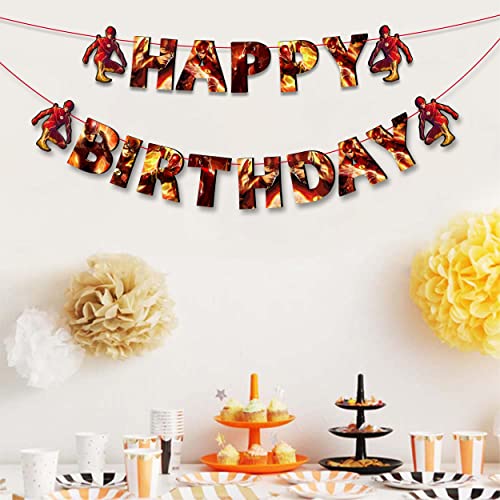 "Flsh Happy Birthday Banner – Superhero Theme Party Decoration for Boys and Girls – Vibrant Lightning Bolt Design Hanging ...