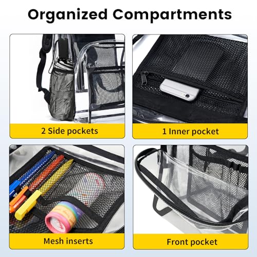 Vorspack Clear Backpack Heavy Duty PVC Transparent Backpack with Reinforced Strap Stitches & Large Capacity for College Wo...
