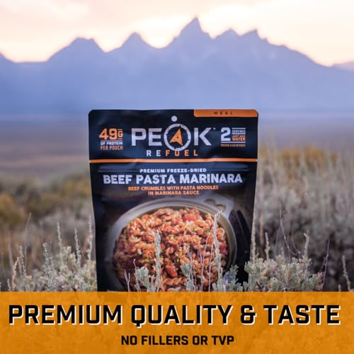 Peak Refuel Beef Pasta Marinara | 49g Protein | 1040 Calories | 100% Real Meat | Premium Freeze Dried Backpacking & Campin...