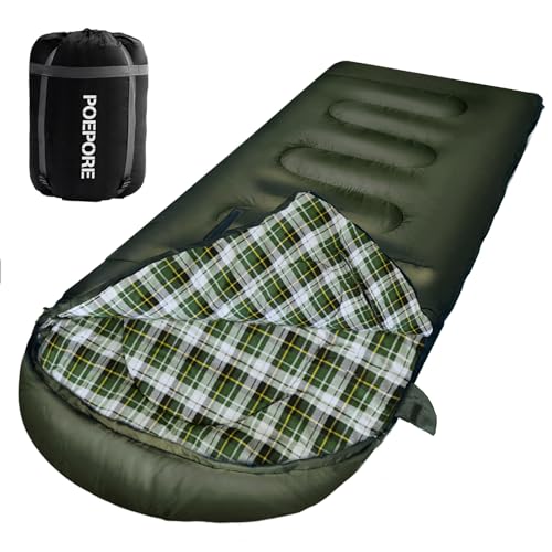 POEPORE Flannel Sleeping Bag Cotton 0 Degree Cold Weather for Adults XXL Wearable Sleeping Bag 4 Seasons Waterproof with C...