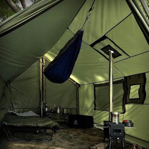 REDCAMP Large Hammock Hot Tent with Stove Jack, Waterproof & Windproof Winter Wall Tent with Snow Skirt, Ultralight 4 Seas...