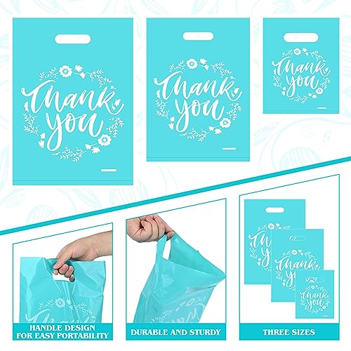 MJOGGOTT 300 Pieces Thank You Merchandise Bags, 3 Size Thank You Gift Bags with Handles, Plastic Bag for Small Business, B...