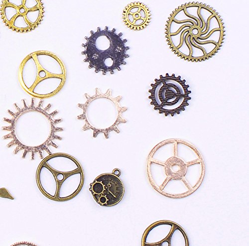 BIHRTC 100 Gram Mixed Color Antique Metal Steampunk Gears Charms Pendant Clock Watch Wheel Gear for Crafting, Jewelry Maki...