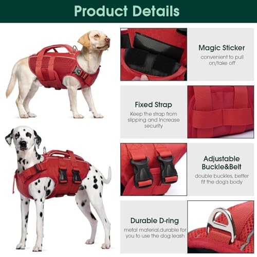 Kuoser Dog Life Jacket High Flotation, Reflective Dogs Life Vest for Swimming Boating, Adjustable Small Medium Large Dog l...