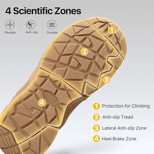 FREE SOLDIER Men's Durable Work Boots 6 Inches Lightweight Waterproof Hiking Boots Suede Leather Tactical Boots
