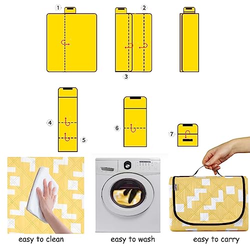 BGJOY Waterproof Sandproof Travel Blanket, Large Yellow Picnic Mat for 2-4 Adults, Lightweight Beach Blankets with Carry S...
