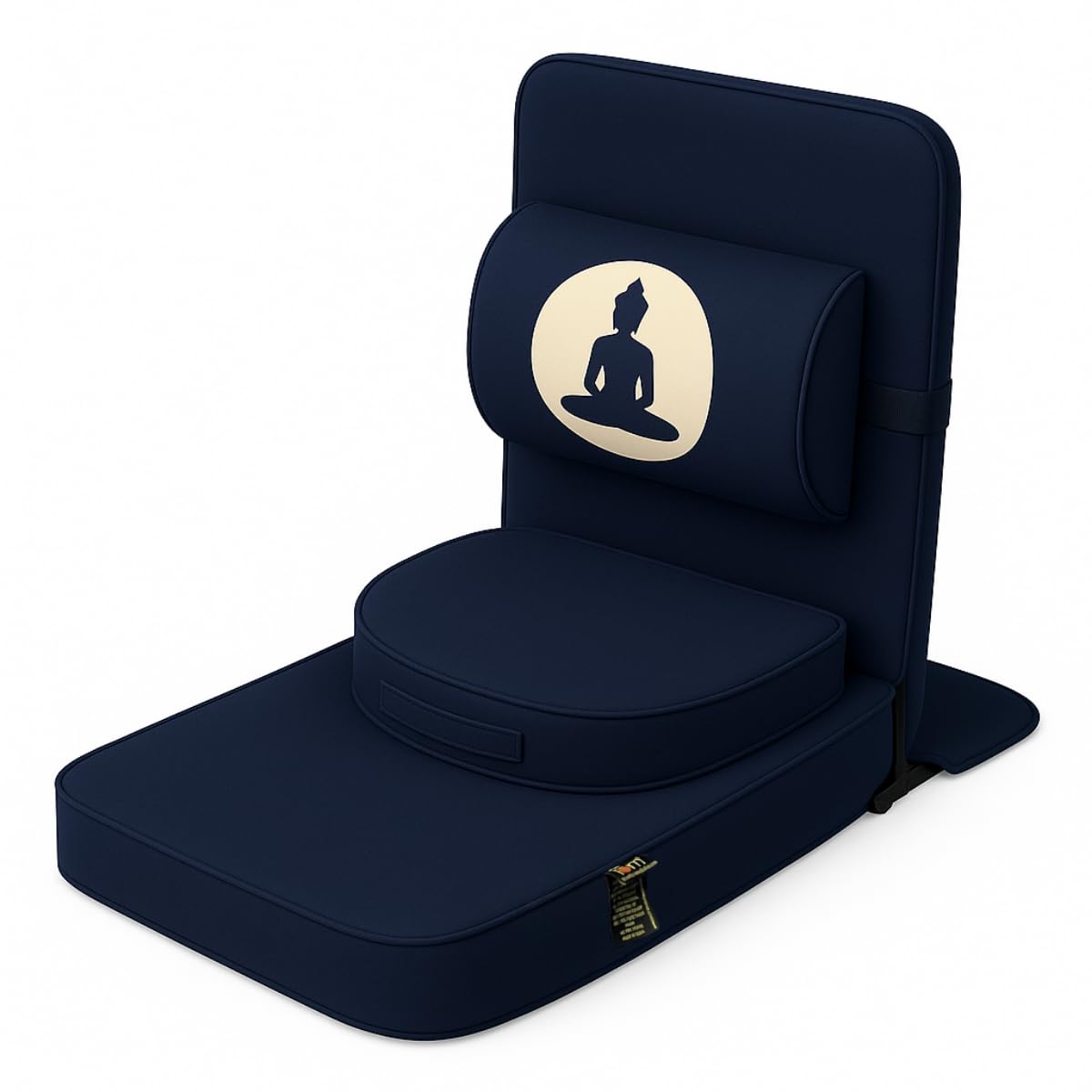 Friends Of Meditation Relaxing Buddha Meditation Chair | Detachable Rectangular Back Support & Zafu Cushion | Portable Folding Chair | with Back Support | Yoga Chairs for Adults | Navy Blue