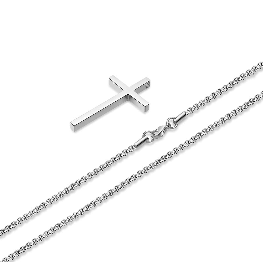 Ursteel Cross Necklace for Men, Stainless Steel Cross Chain Silver Mens Cross Necklace 18 Inch, Christian Jewelry Cross Necklace