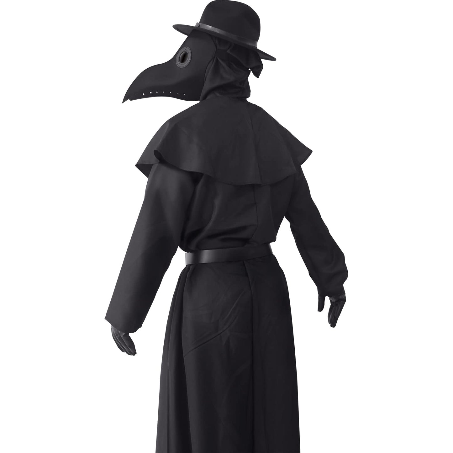 ATTBEA Halloween Costume Compatible for Plague Doctors with Bird Beak Mask, Black Cloak Robe with Hood, Medieval Monk Priest Cosplay for Men Women Adults