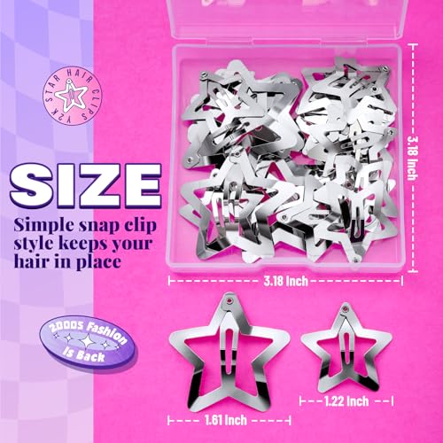 YGDZ Star Hair Clips and Barrettes Set - 20 pcs 1.22" Y2K Hair Accessories, 10 pcs 1.61" Silver Clips for Girls Women, Rav...