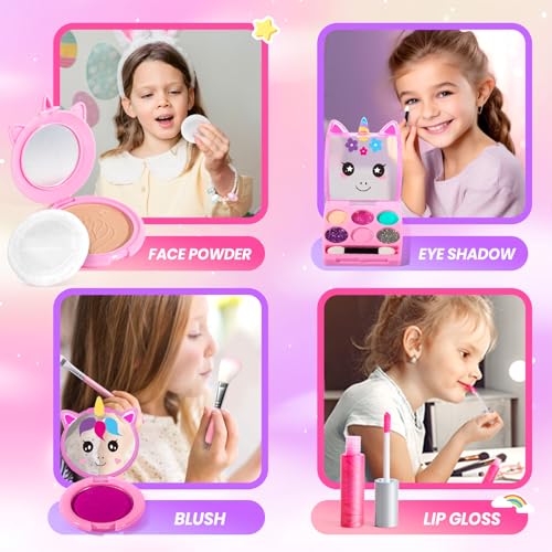 ULOVEME Kids Real Makeup Kit for Little Girls - Real, Non Toxic, Washable Make Up Toy - Umicorn Toys Gift for 3 4 5 6 7 8 ...