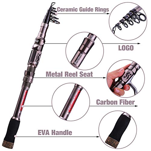 Sougayilang Telescopic Fishing Rod - 24 Ton Carbon Fiber,CNC Machined Reel Seat, Comfortable EVA Handle, Travel Fishing Ro...