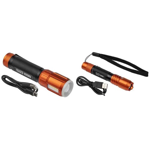 Klein Tools 56412 Rechargeable LED Flashlight with Worklight (500 Lumens) 56411 Rechargeable Pocket Flashlight (275 Lumen)