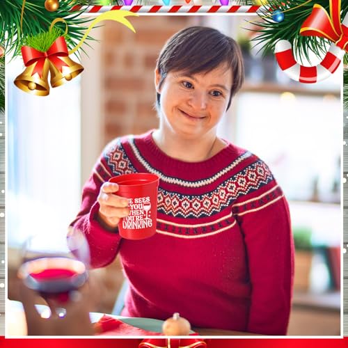 48 Pack Christmas Plastic Cups Bulk 16 oz Red and Green Reusable Stadium Cups He Sees You When You're Drinking Bar Winegla...