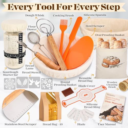 Sourdough Bread Baking Supplies, Sourdough Starter Kit, Bread Proofing Basket, Bread Making Tools Kit, Sour Dough Kit Tool...