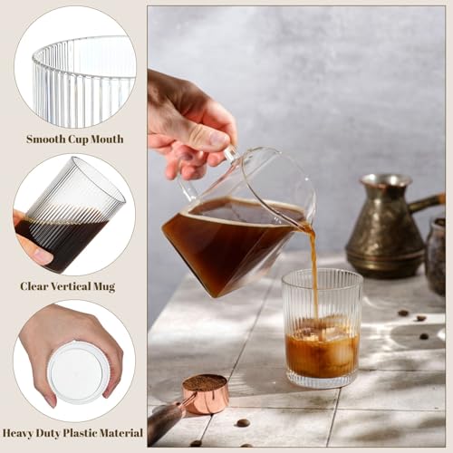 Fiwochic 24 Pack 7oz Reusable Ribbed Plastic Wine Glasses Bulk Clear Vintage Ripple Cups for Cocktail Iced Coffee Highball...