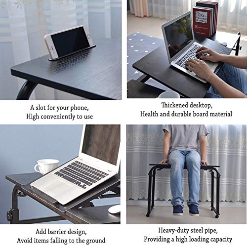 Overbed Table with Wheels Laptop Desk Cart Table Over The Bed Table Adjustable Height and Length for Hospital and Home use