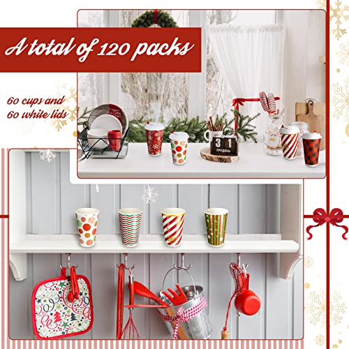 WILLBOND 60 Pcs Hot Chocolate Coffee Cups Christmas Party Favor Gift Disposable Coffee Cups 16 oz Holiday Hot Cocoa Bar Ki...