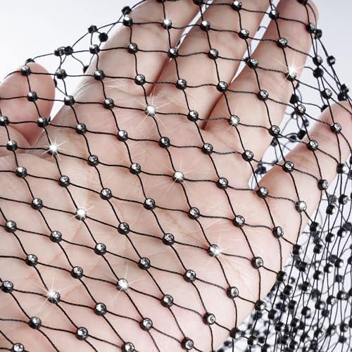 hoyuwak Rhinestone Mesh Headband Head Wrap Head Scarf Hair Scarf Turban Headpiece for Women Hair Styling Holiday Rave Hippie