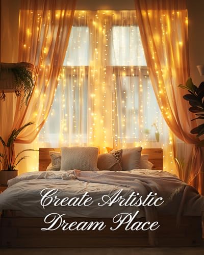 Brightown Smart Curtain Lights, USB Plug in, 9.8ft 300 LED Window Smart String Light with APP and Remote, 8 Modes, Waterpr...