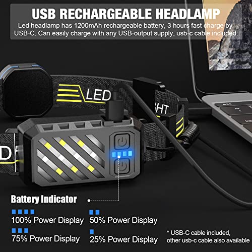 Spriak LED Headlamp, 1000lumens 230° Widebeam Headlight, USB Rechargeable HeadLamp with Red Taillight, Lightweight Waterpr...