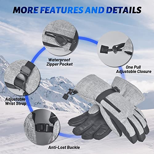 Magelfarm Unisex Waterproof Touchscreen Ski Gloves for Men Women, 3M Thinsulate Winter Snow Gloves with Pocket