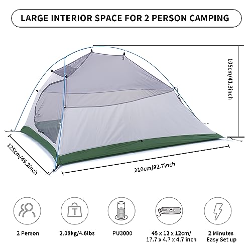 Naturehike Cloud-Up 2 Person Tent Lightweight Backpacking Tent with Footprint - Free Standing Ultralight Camping Hiking Ba...