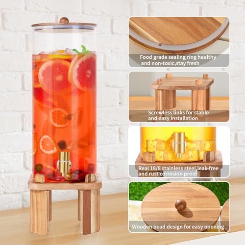 2 Gallon Large Drink Dispenser for Parties,Glass Beverage Dispenser with Stand,Glass Water Dispenser with Airtight Valve,L...