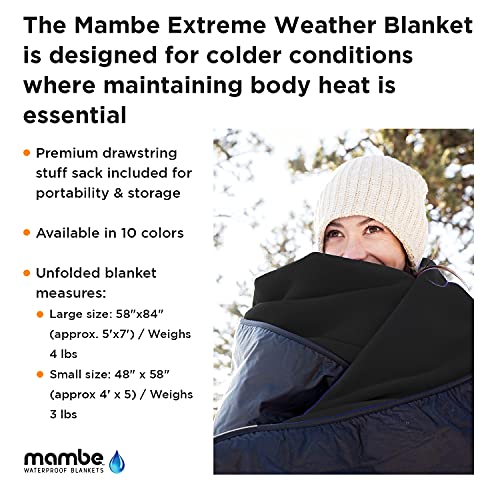 Mambe Extreme Weather Outdoor Blanket - Charcoal, Large - 100% Waterproof and Windproof, Soft Warm Polarfleece with Durabl...