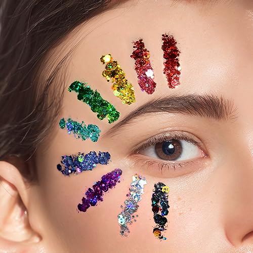 Teenitor Body Glitter Face Glitter Makeup Festival Glitter, 12 Colors Face and Body Glitter Gel, Hair Glitter Gel, Body Ma...