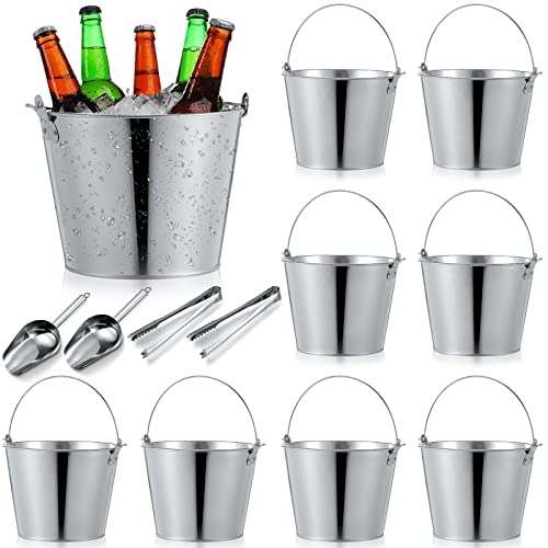 Zopeal 24 Pcs Galvanized Beer Buckets with Handle Metal Ice Buckets with Shovels and Tongs for Beer Drinking Summer Pool P...