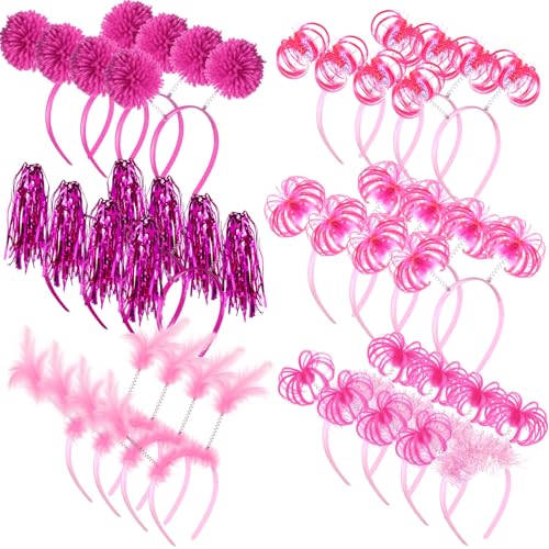 Censen 24 Pcs Pom Pom Headband Tinsel Wrapped Ponytail Head Bopper Costume Headwear Halloween Party Accessory
