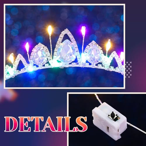 JEWEKY Light Up Tiara Silver Princess Rhinestone Led Crown Headband Birthday Hair Accessories for Women(01, One Size)
