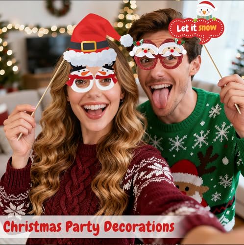 Christmas Party Decorations Decor, 36 Christmas Photo Booth Props+ 6 Christmas Glitter Glasses Frames, Party Favors Games ...