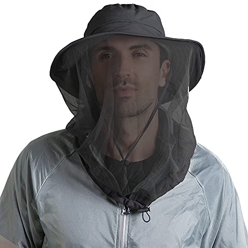 Peicees 2Pcs Head Net Hats for Men Women Adventure Fishing Hat Safari Hat for Hunting Camping Hiking, Black and Dark Gray