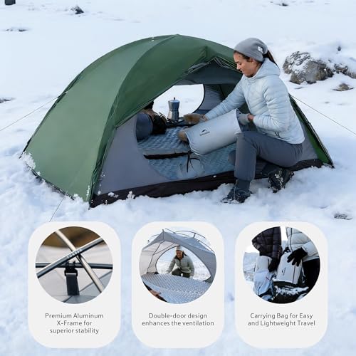 Naturehike 4 Season Tent,Waterproof 2 Person Backpacking Tent, Four Season Tents for Cold Weather Winter Camping