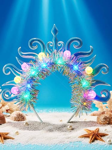Lorealri Light Up Crown Headband, Glowing Homecoming Rave Festival Party Cosplay LED Accessory for Women