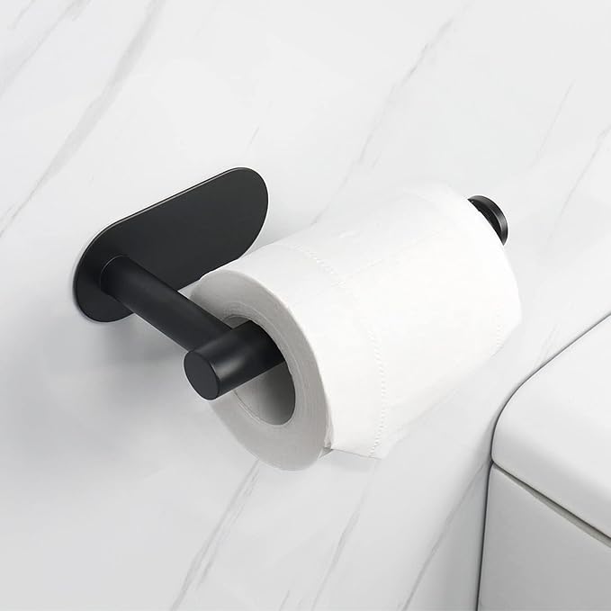 NearMoon Toilet Paper Holder Self Adhesive, Premium Thicken SUS304 Stainless Steel Rustproof Adhesive Toilet Roll Holder no Drilling for Bathroom, Kitchen, Washroom (3 Pack, Matte Black)