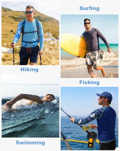 FISHEAL UPF 50+ Mens Swim Shirts, Long Sleeve Sun Protection Shirt, Quick Dry UV SPF Rash Guard for Beach Water Fishing