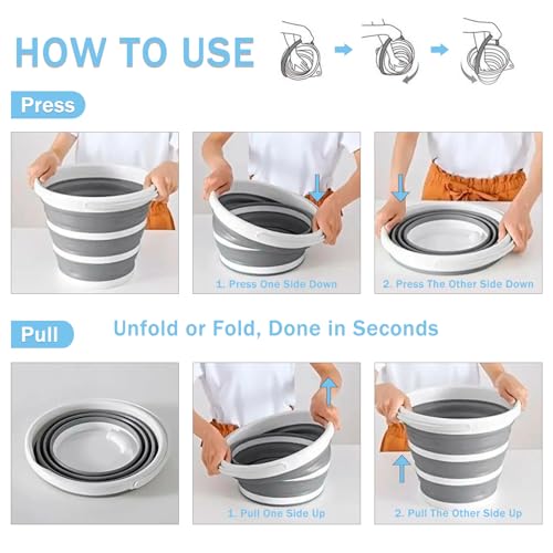 2-Pack Collapsible Buckets - 2.6 Gallon (10L) Large Capacity, Essential for RV, Garden Cleaning, Car Washing, Camping, Fis...