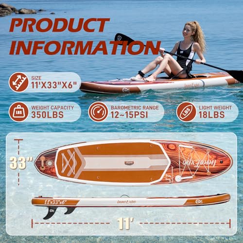 InnoExpo 11' Inflatable Stand Up Paddle Boards with Premium Accessories, Wide Stable SUP Paddle Board Design, Non-Slip Com...