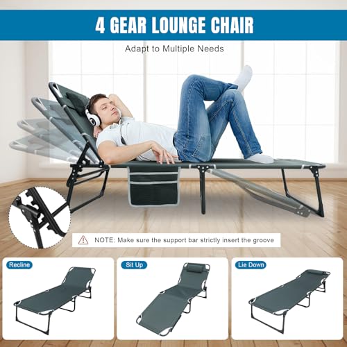 Big RED Camping Sleeping Cot,5-Position Folding Cot,Lounge Chair with Mattress,Folding Sleeping Cot,Camping Cots for Adult...