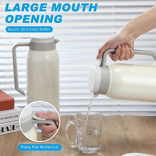Mifoci 2 Pcs 51oz Stainless Steel Thermal Coffee Carafe White Double Walled Thermal Carafe Insulated Hot Beverage Dispense...