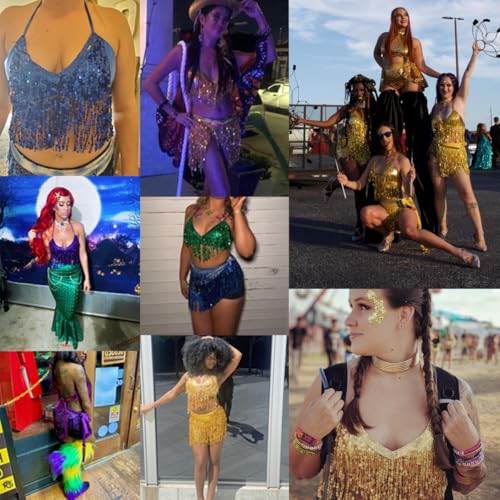 Wuchieal Women's Belly Dance Costume Sequin Bra Tassel Tops with Chest Party Club Wear Bra Top