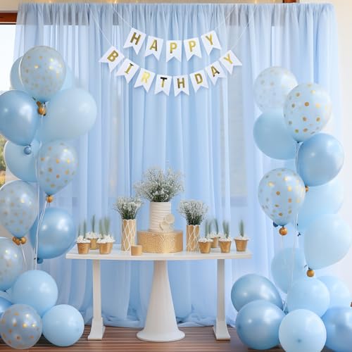 10x10 Blue Tulle Backdrop Curtains for Parties, Sheer Backdrop Curtain Wedding Photo Background Drapes for Baby Shower Pho...